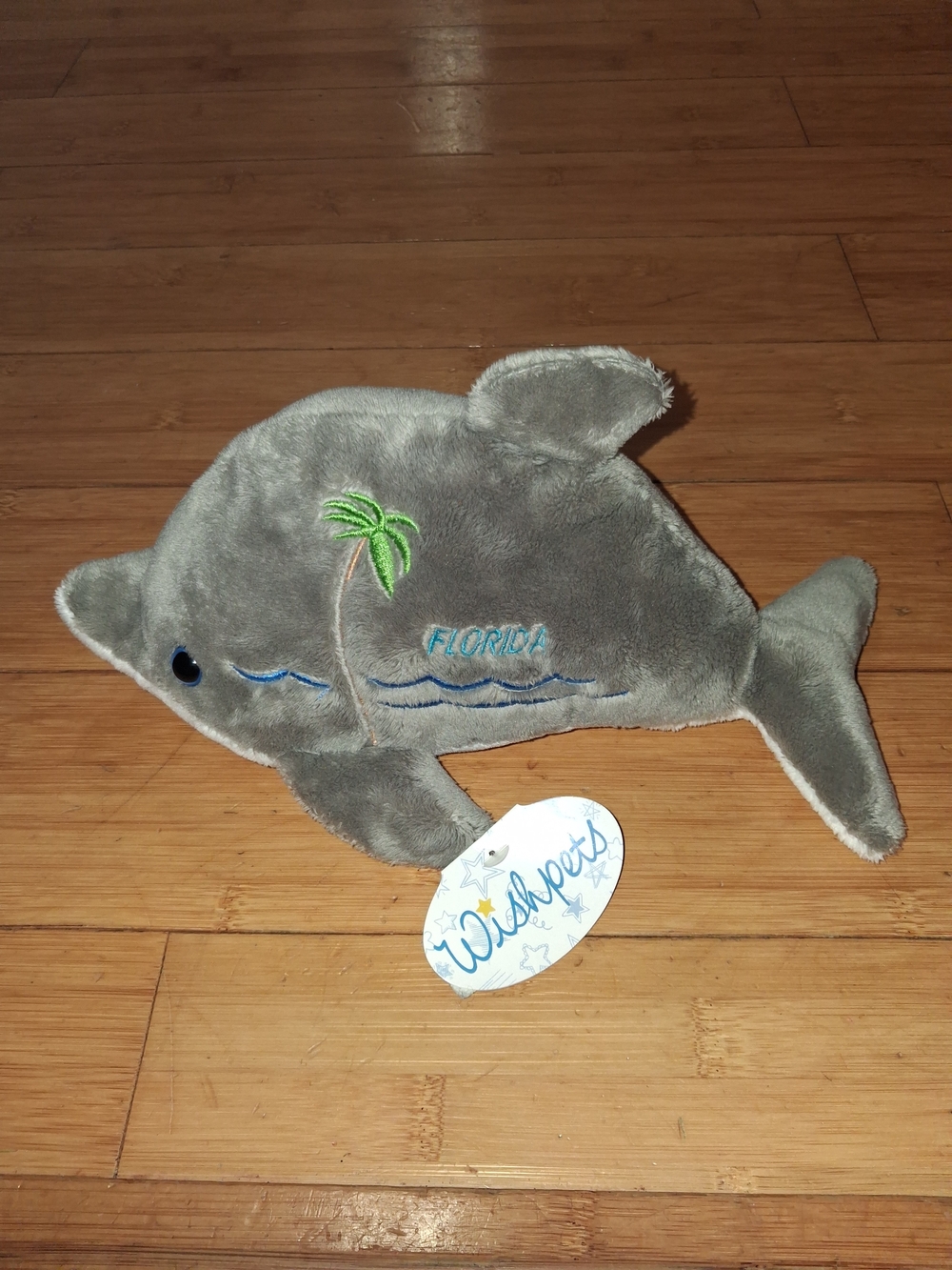 Wish Gray Dolphin Plush with Palm Tree Embroidery